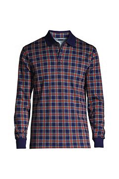 Long Sleeve Jacquard Super Soft Supima Polo Shirt 448477: Deep Sea Navy Highland Plaid
