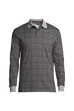 Long Sleeve Jacquard Super Soft Supima Polo Shirt 448477: Ultimate Grey Glen Plaid
