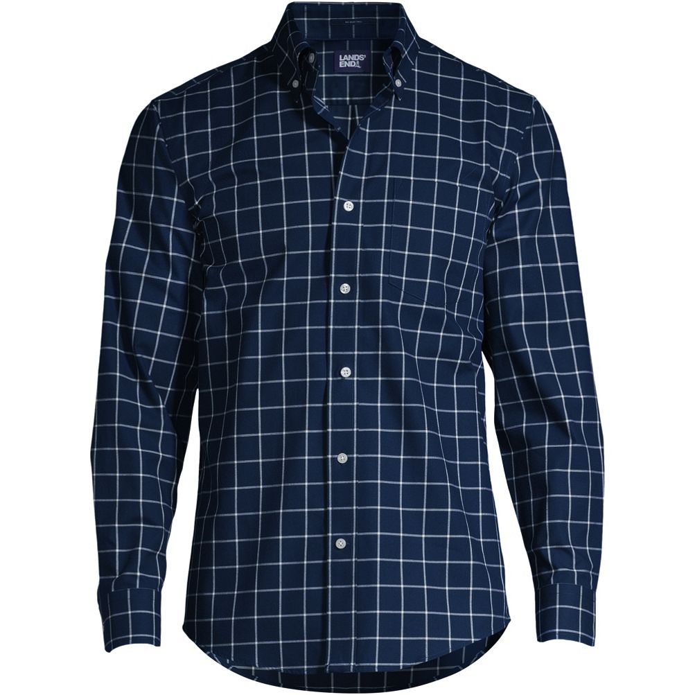 Lands' End Mens Short Sleeve Traditional Fit Essential Lightweight Poplin  Shirt Deep Sea Navy Gingham Regular Small at  Men's Clothing store