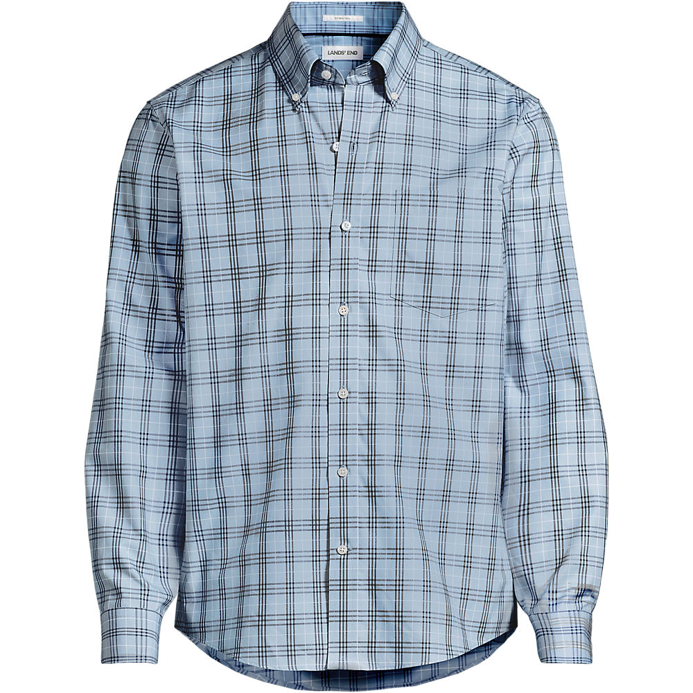 Non-iron Twill Shirt, Traditional Fit, Men, size: S, regular, Blue, Cotton, by Lands' End