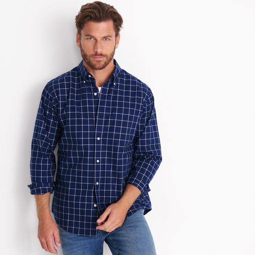 Men's Traditional Fit Textured Camp Collar Long Sleeve Shirt