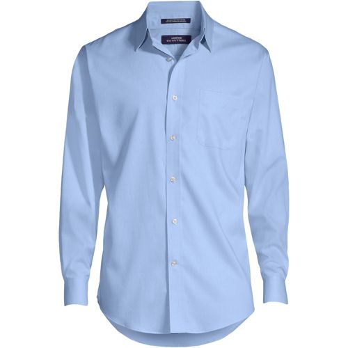 Men's Long Sleeve Straight Collar Solid No Iron Pinpoint