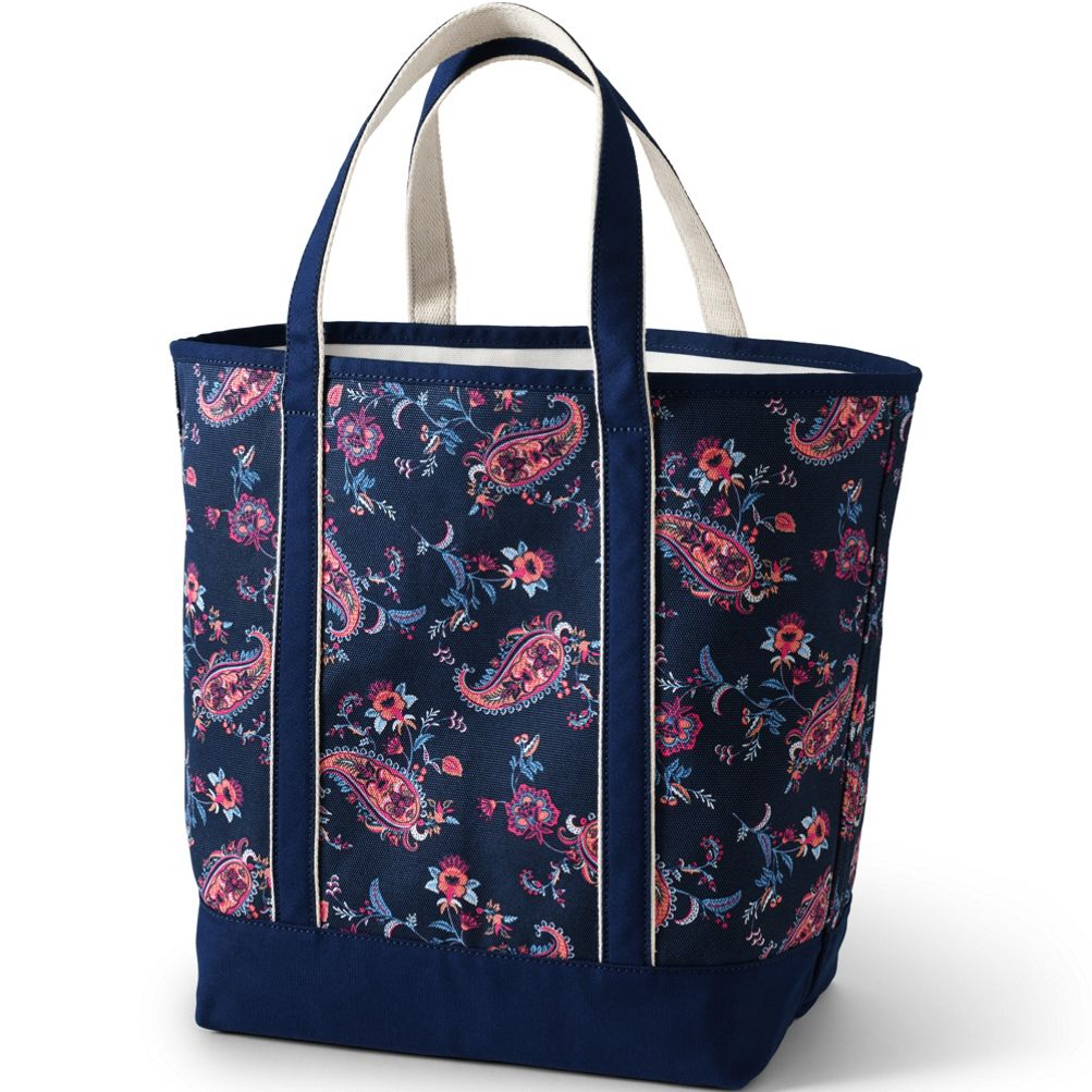 Lands' End Extra Large Print 5 Pocket Zip Top Long Handle Canvas Tote Bag -  - Deep Sea Navy Classic Floral : Target