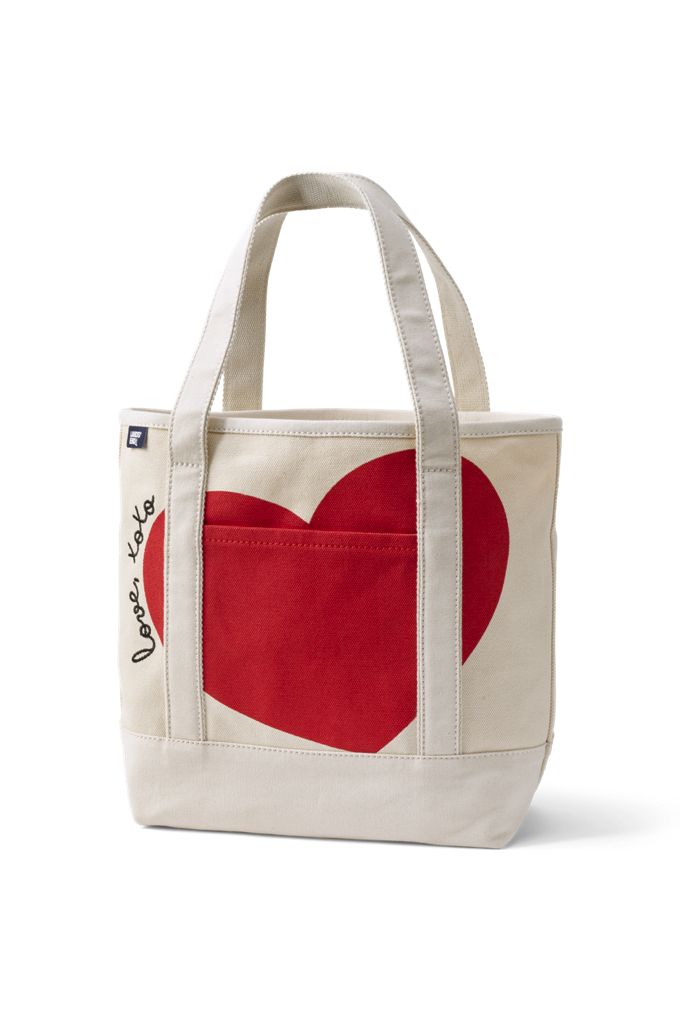 Lands' End Medium Print 5 Pocket Open Top Canvas Tote Bag In White