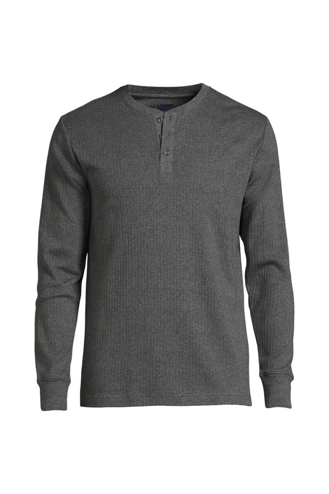 Lands' End Men's Big Knit Rib Pajama Henley In Gray
