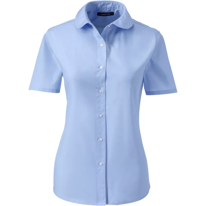 Women's Short Sleeve Peter Pan Collar Broadcloth Shirt, Front