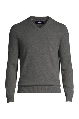 【送料無料】【ランズエンド LANDS' END】メンズ・ランズエンド・カシミヤ／Vネック／長袖/M/グレー