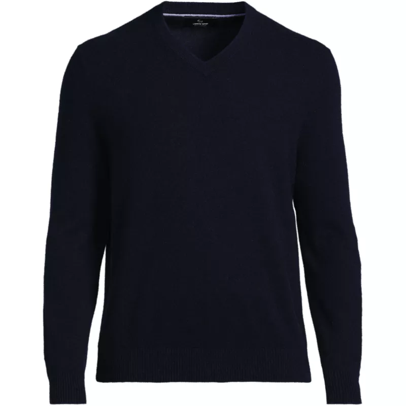 Men's Big Fine Gauge Cashmere V-neck Sweater, Front