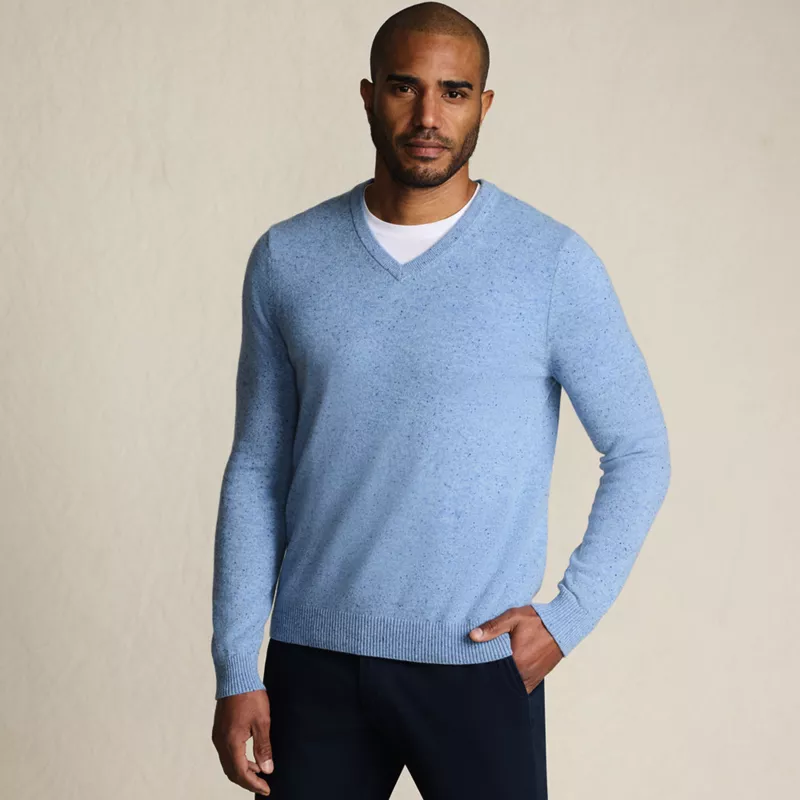Men's Fine Gauge Cashmere V-neck Sweater, Front
