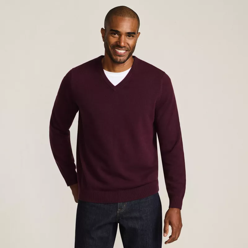 Men's Tall Fine Gauge Cashmere V-neck Sweater, Front