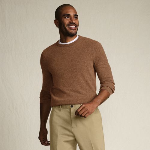 Crew Neck Cashmere Jumper, Men, size: M, regular, Brown, Cashmere, by Lands' End