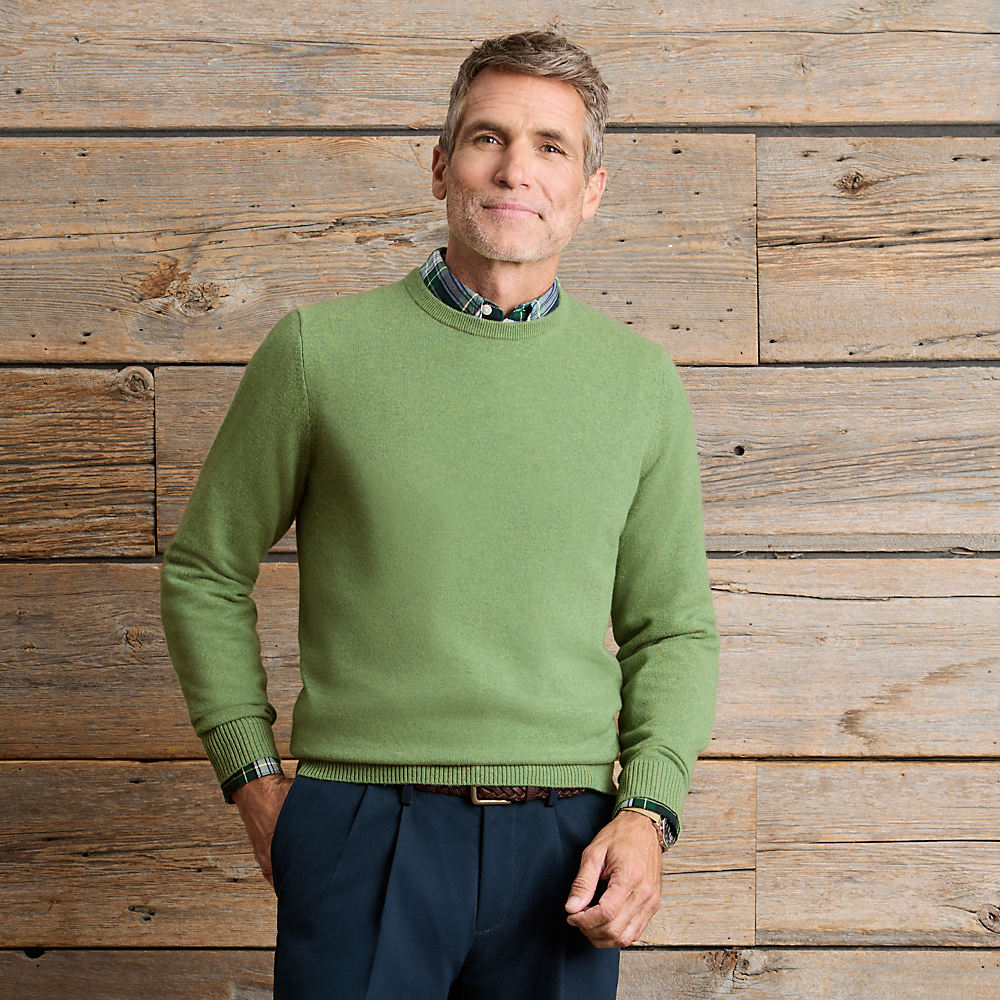 Tall Crew Neck Cashmere Jumper, Men, size: XL, tall, Green, Cashmere, by Lands' End