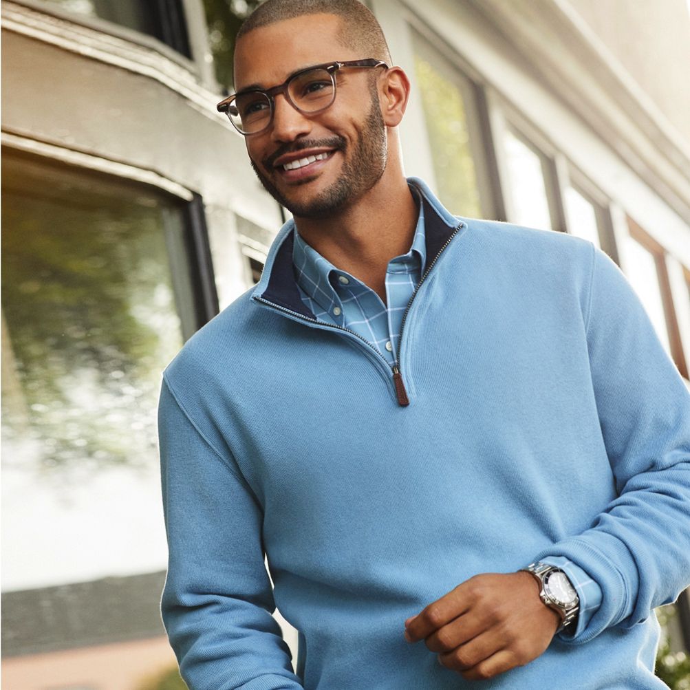 Light Blue Melange Luxury Touch Cotton Quarter Zip Sweater