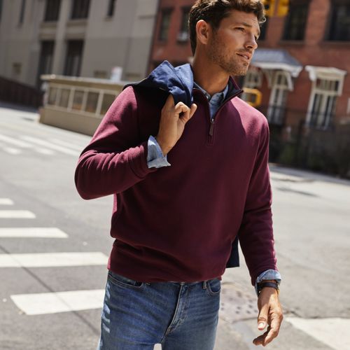 Bedford Quarter Zip Jumper, Men, size: M, regular, Red, Cotton, by Lands' End