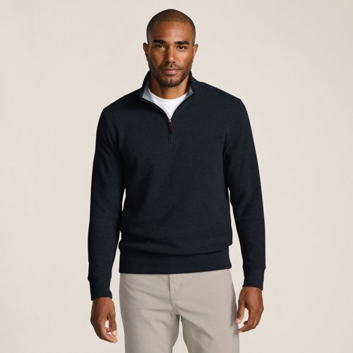 Tall Bedford Quarter Zip Jumper, Men, size: XL, tall, Black, Cotton, by Lands' End