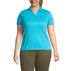 Women's Plus Size Short Sleeve Active Mesh Johnny Collar Polo, Front