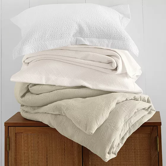 Basketweave Cotton Matelasse Coverlet and Sham - primary