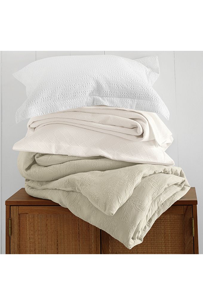 Lands' End Basketweave Cotton Matelasse Coverlet In Ivory