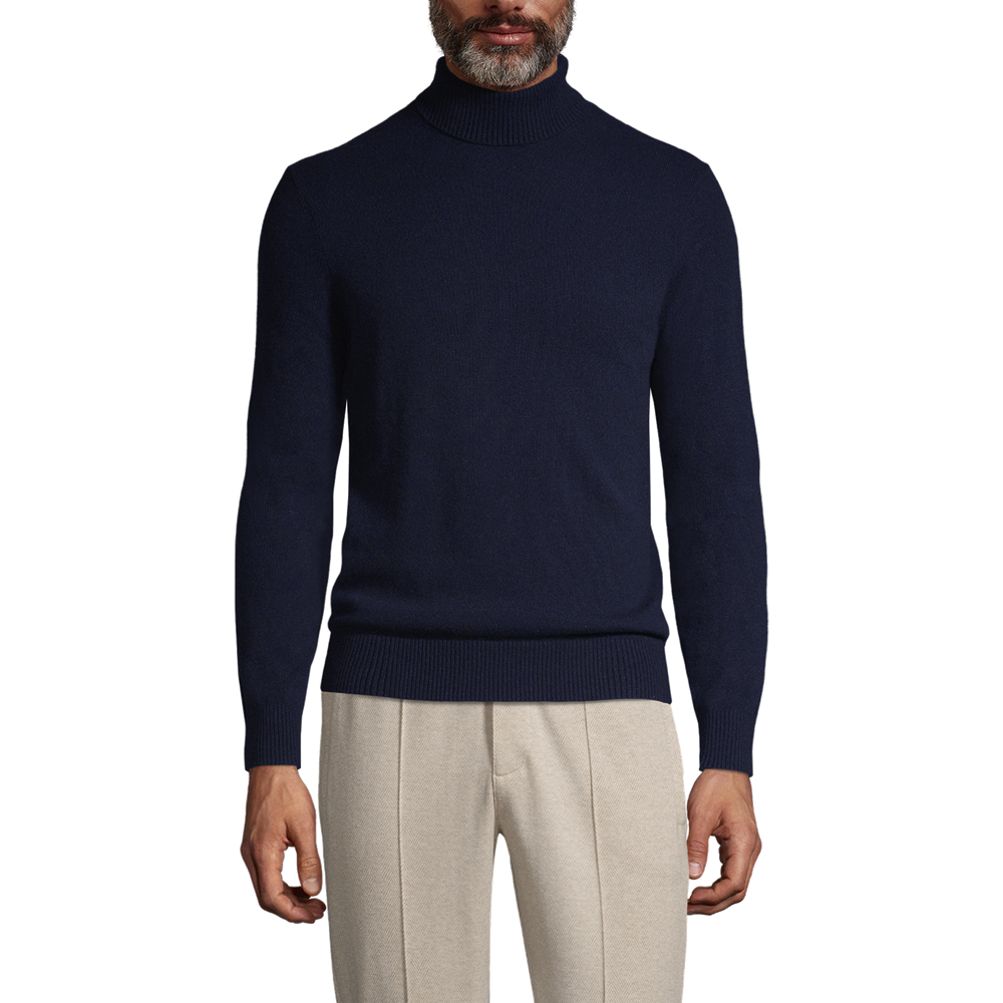 Men's Fine Gauge Cashmere Mock Turtle Neck Sweater Navy Blue