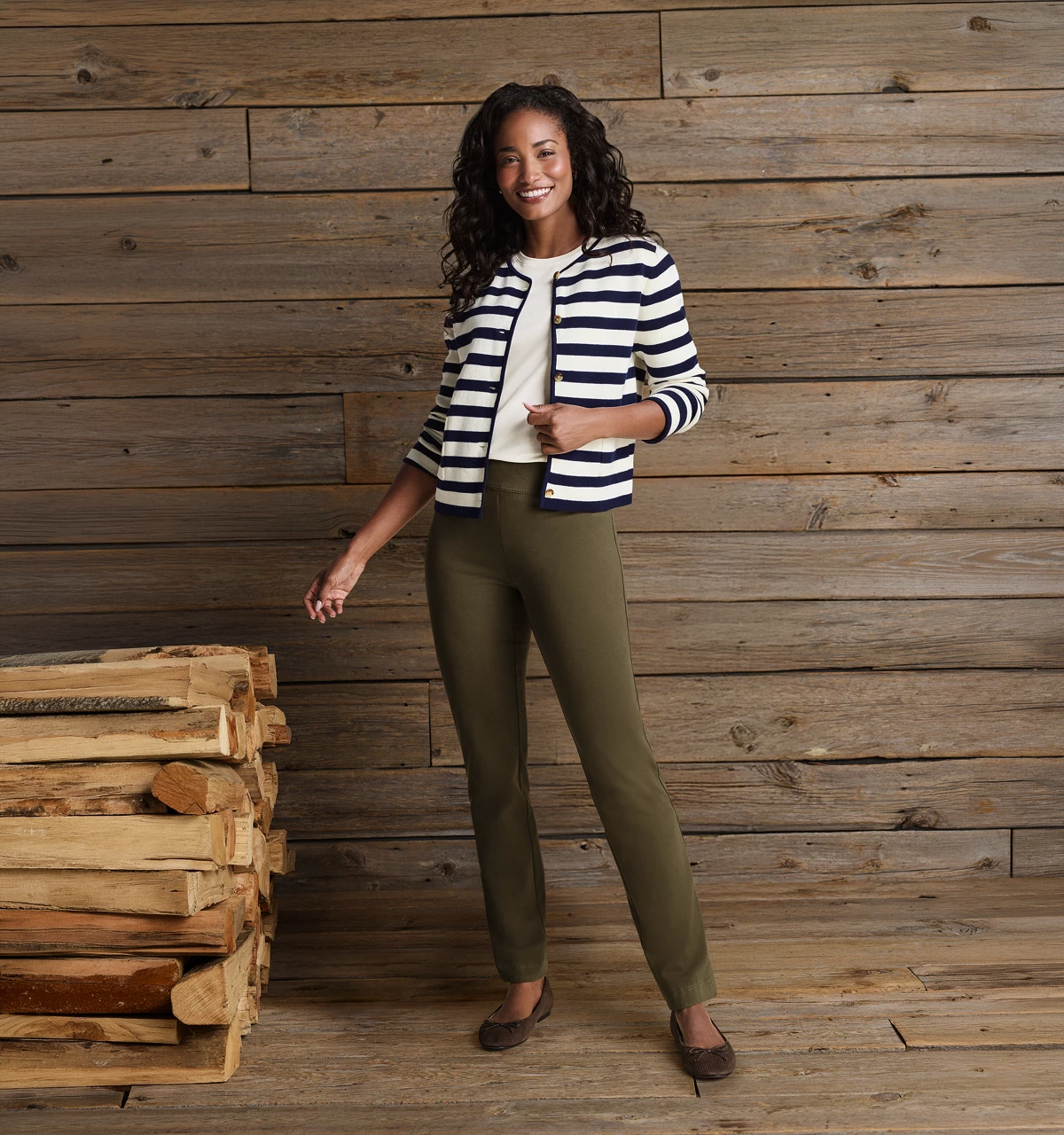 Women's Tall Starfish Mid Rise Slim Leg Pants — Forest Moss by Lands' End