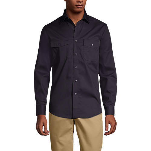 Men's Long Sleeve Straight Collar Work Shirt - Secondary