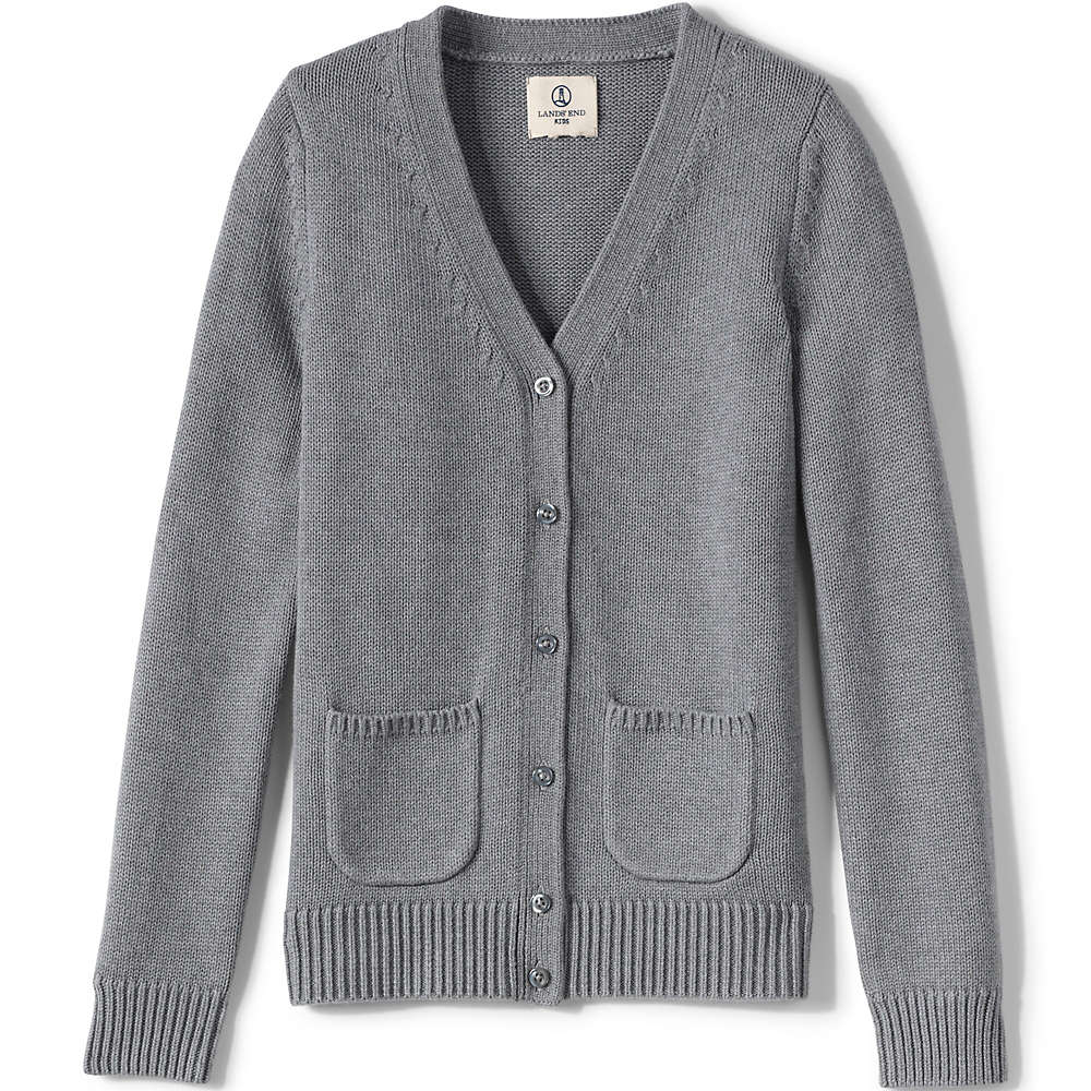 Lands' End School Uniform Girls Cotton Modal Button Front Cardigan Sweater 