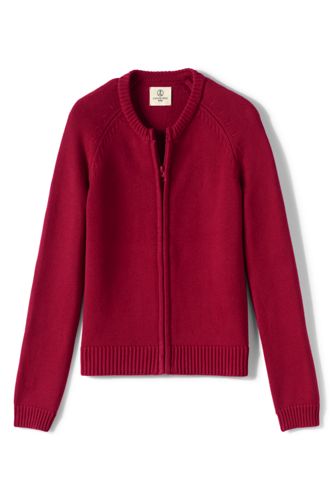 red zip up cardigan sweater