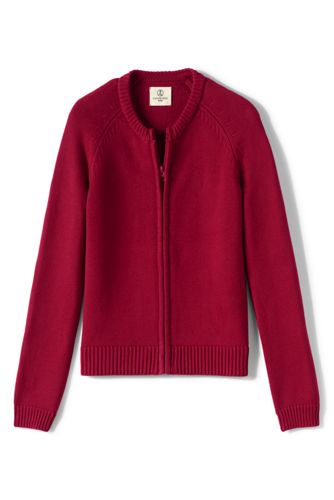 School Uniform Girls Cotton Modal Zip-front Cardigan Sweater from Lands ...