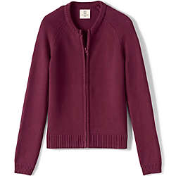 School Uniform Girls Cotton Modal Zip-front Cardigan Sweater, Front
