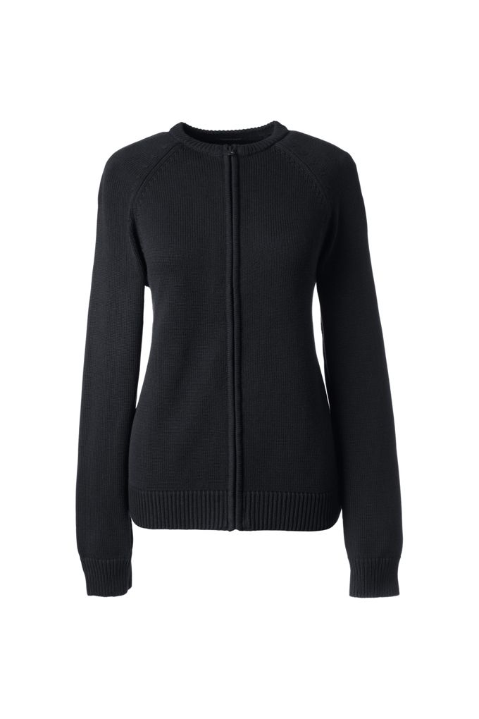 Lands' End Women's Cotton Modal Zip-front Cardigan Sweater In Black