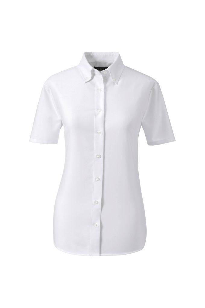 Women's Short Sleeve Oxford Dress Shirt - Lands' End - White - 8