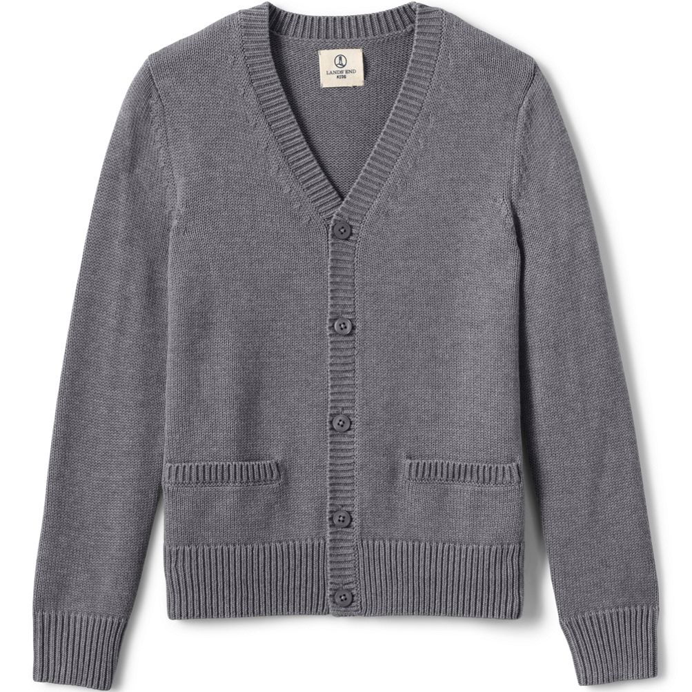 Lands' End School Uniform Women's Cotton Modal Button Front Cardigan  Sweater - Small - Pewter Heather