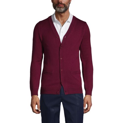 Lands' End Uniform Cotton Modal Button Front Cardigan Burgundy Mens Regular  Small at  Men's Clothing store