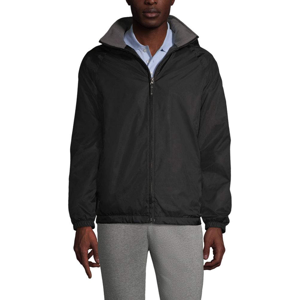 Lands' End School Uniform Men's Fleece Lined Rain Jacket - Medium - Black