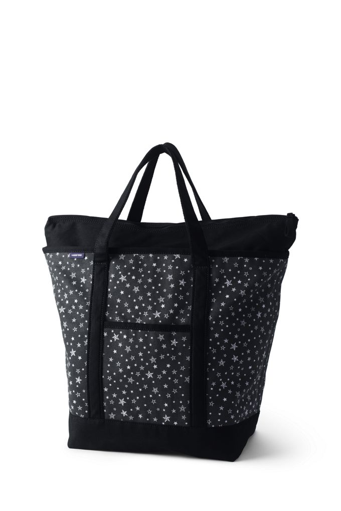 Image of Large Print Zip Top Canvas Tote Bag - Lands' End - Black