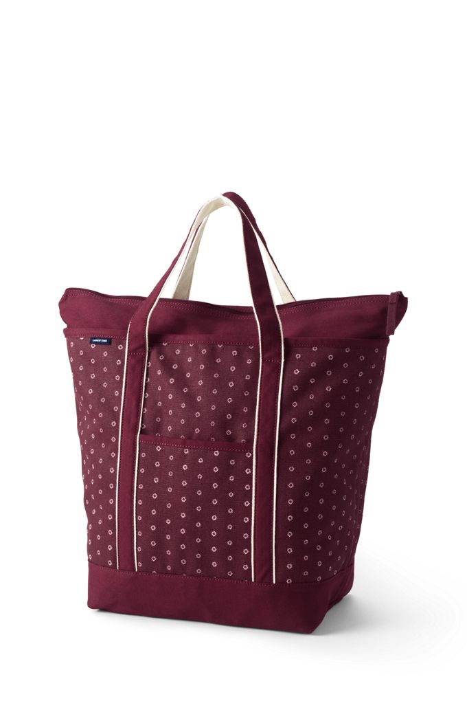 Image of Large Print Zip Top Canvas Tote Bag - Lands' End - Red