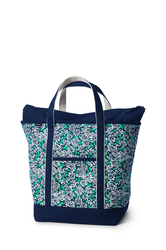 Image of Large Print Zip Top Canvas Tote Bag - Lands' End - Blue