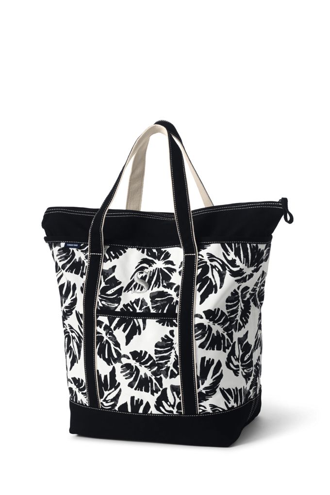 Image of Large Print Zip Top Canvas Tote Bag - Lands' End - Ivory