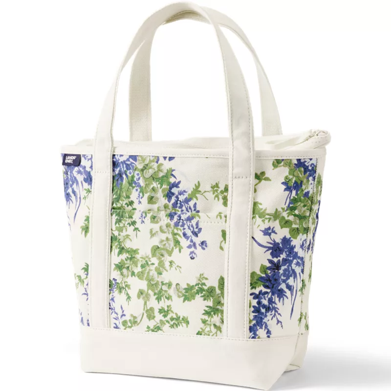 Medium Print 5 Pocket Zip Top Canvas Tote Bag, Front