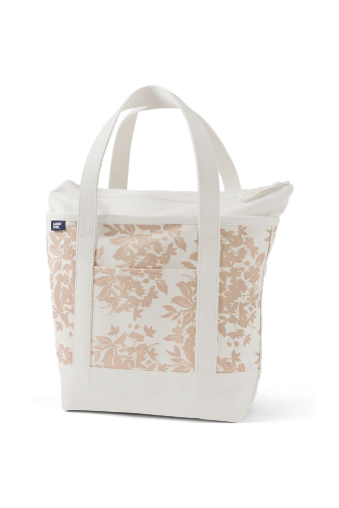 Medium Print 5 Pocket Zip Top Canvas Tote Bag - Lands' End - Ivory