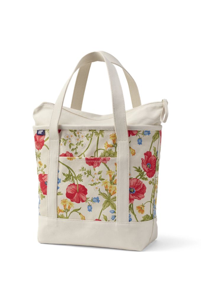 Medium Print 5 Pocket Zip Top Canvas Tote Bag - Lands' End - Ivory