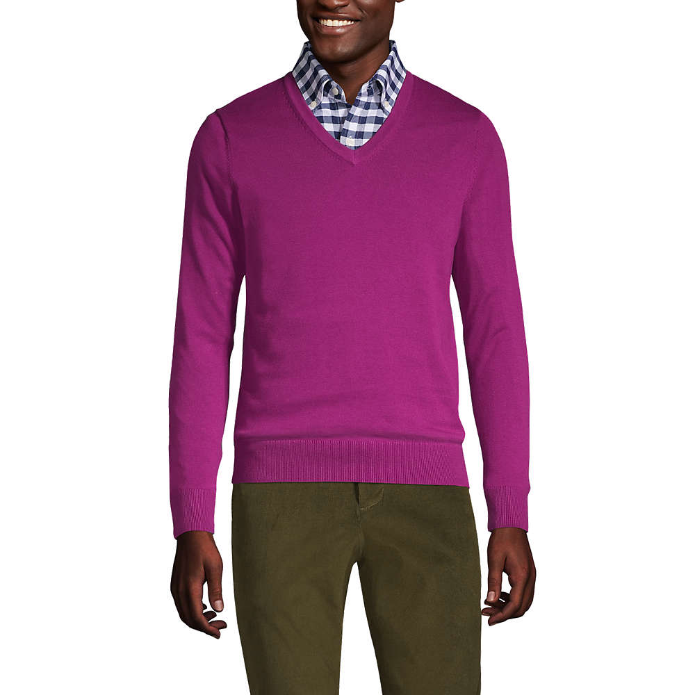 Men's Classic Fit Fine Gauge Supima Cotton V-neck Sweater, Front