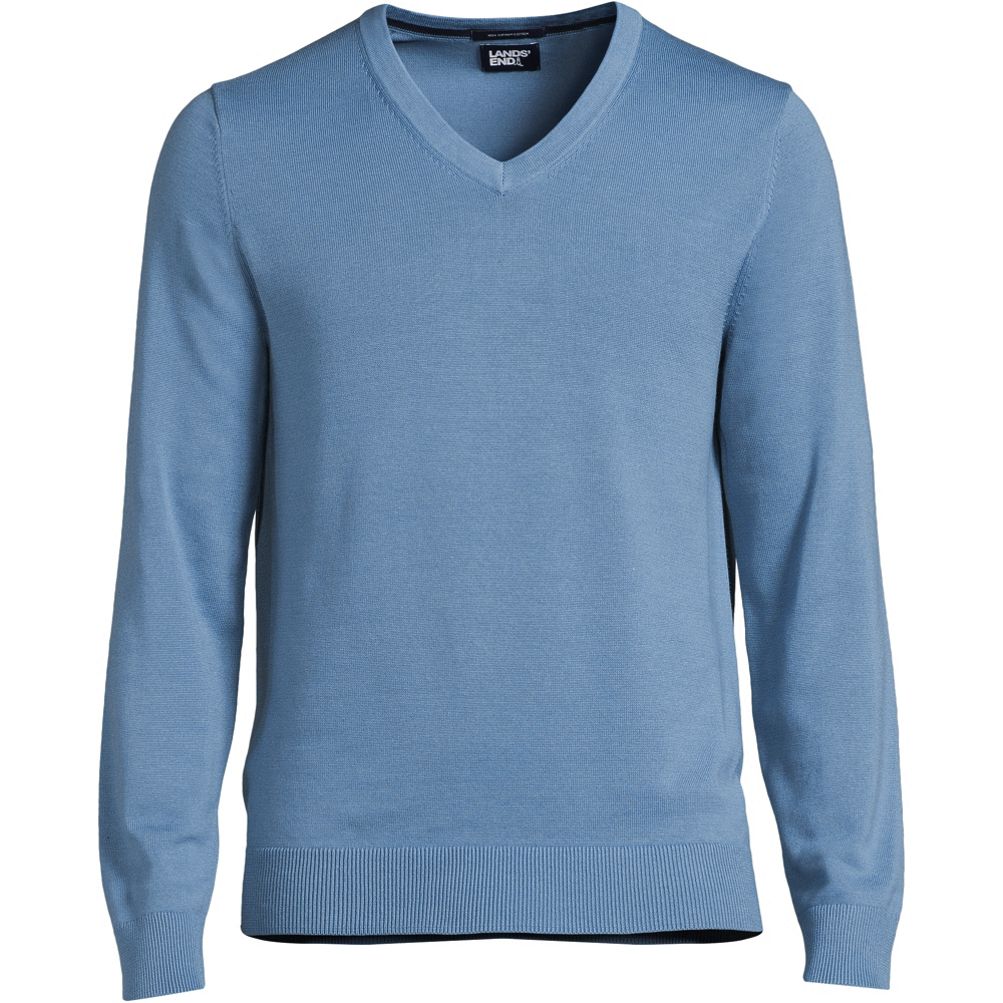 Men s Classic Fit Fine Gauge Supima Cotton V neck Sweater Lands End