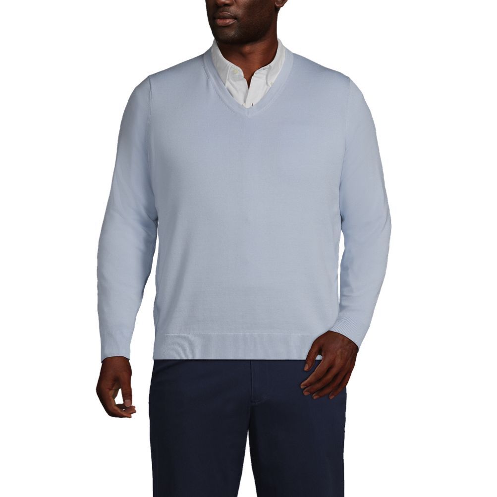 Men's Big and Tall Classic Fit Fine Gauge Supima Cotton V-neck Sweater