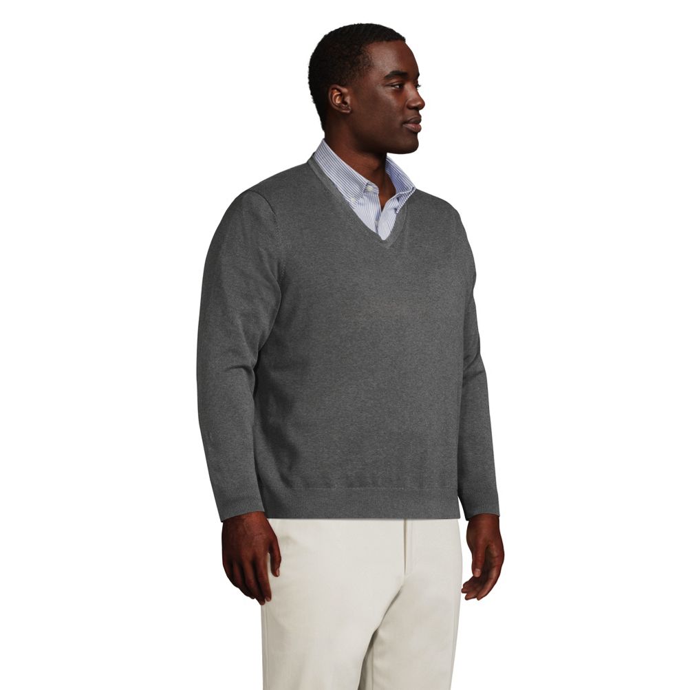 Men's Big and Tall Classic Fit Fine Gauge Supima Cotton V-neck Sweater | Lands'  End