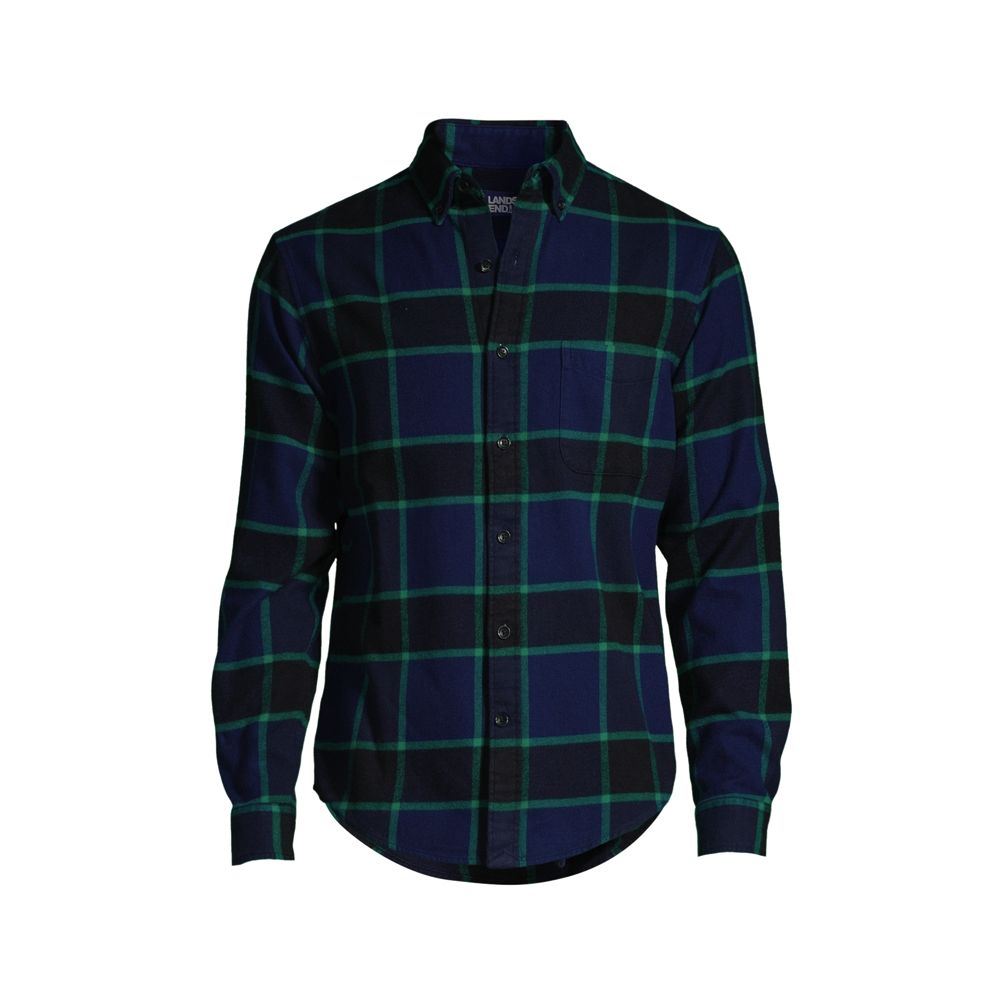 Lands' End Men's Traditional Fit Comfort- First Lightweight Flannel Shirt -  Large - Emerald Gulf Plaid