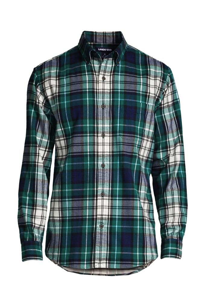 Image of Big and Tall Traditional Fit Pattern Flagship Flannel Shirt - Lands' End - Green - XLT