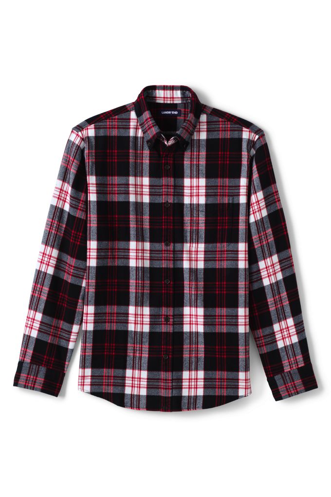 Image of Big and Tall Traditional Fit Pattern Flagship Flannel Shirt - Lands' End - Black - XLT