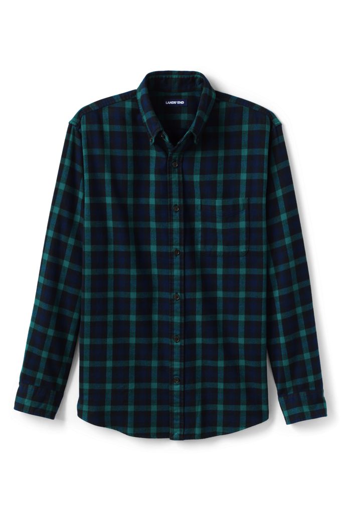 Image of Big and Tall Traditional Fit Pattern Flagship Flannel Shirt - Lands' End - Blue - XLT
