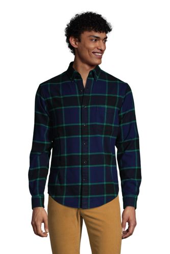 【ランズエンド LANDS' END】メンズ・フラッグシップ・フランネル・シャツ／柄／長袖/S/ブルー